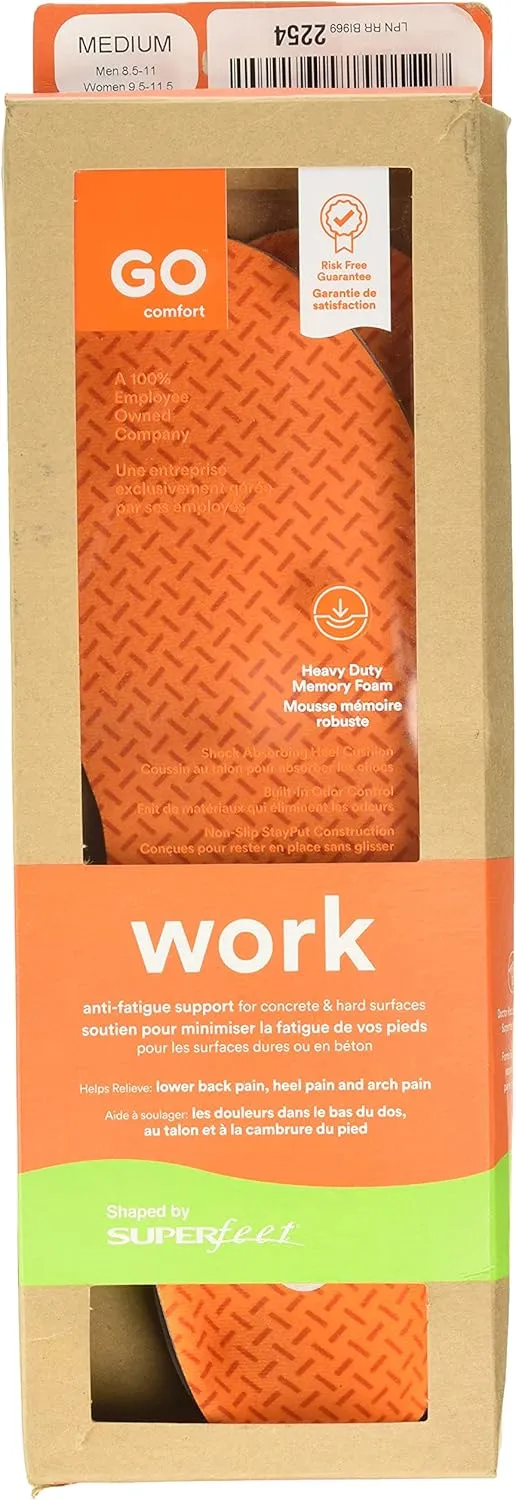 Superfeet Work Insole Orange MD (US Men's 8.511, Women's 9.512) Medium