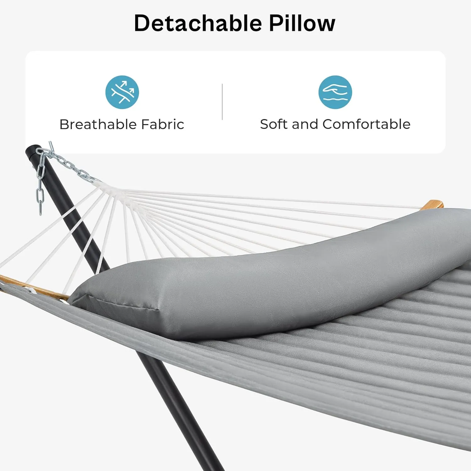 SUPERJARE Hammock with Stand, 2 Person Heavy Duty Hammock Frame, Detachable Pillow & Strong Curved-Bar & Portable Carrying Bag, Perfect for Outdoor & Indoor - Gray