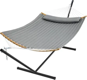 SUPERJARE Hammock with Stand, 2 Person Heavy Duty Hammock Frame, Detachable Pillow & Strong Curved-Bar & Portable Carrying Bag, Perfect for Outdoor & Indoor - Gray