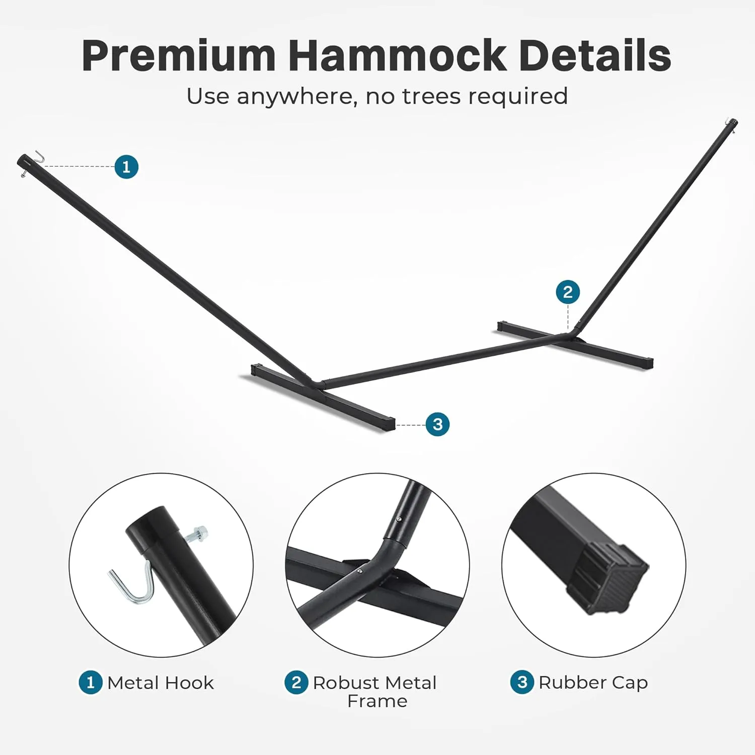 SUPERJARE Hammock with Stand, 2 Person Heavy Duty Hammock with Padded Cotton, Detachable Pillow & Strong Curved-Bar & Portable Carrying Bag, Perfect for Outdoor & Indoor, Blue Stripe