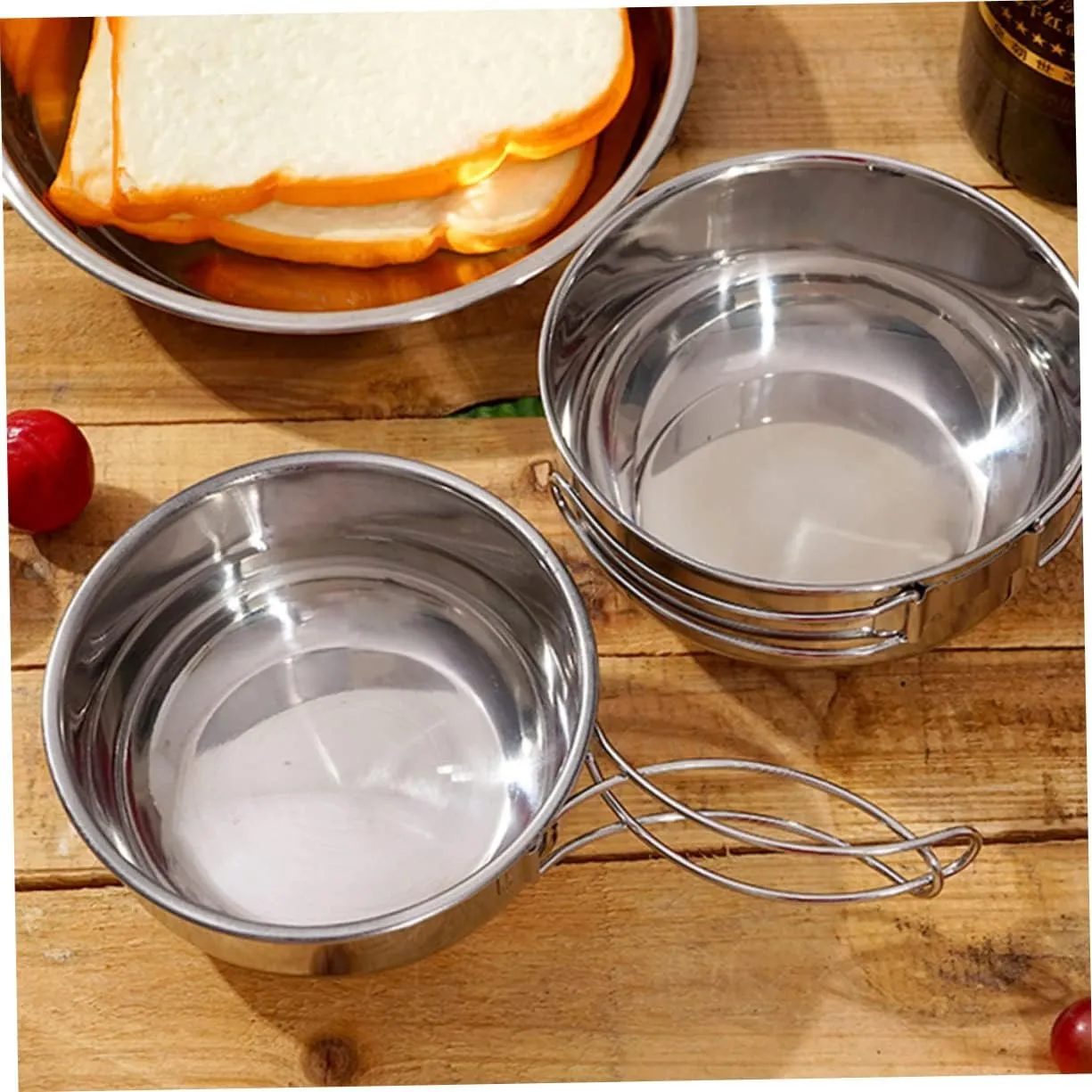 SUPVOX 2 Pcs Outdoor Stainless Steel Bowl Camping Travel Utensils