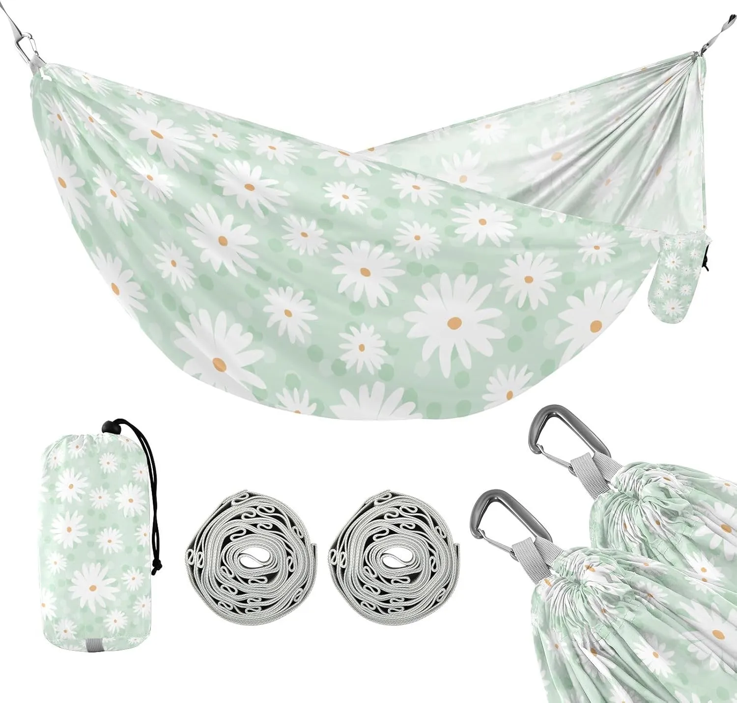 susiyo Portable Camping Hammock Daisy Flowers Printed Lightweight Hammock Comfortable Travel Swing with Tree Straps for Camping Hiking Backpacking Travel or Beach - Up to 330lbs