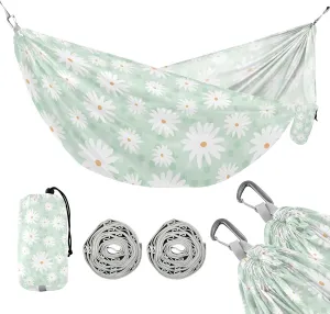 susiyo Portable Camping Hammock Daisy Flowers Printed Lightweight Hammock Comfortable Travel Swing with Tree Straps for Camping Hiking Backpacking Travel or Beach - Up to 330lbs