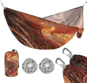 susiyo Portable Camping Hammock Fire Phoenix Printed Lightweight Hammock Comfortable Travel Swing with Tree Straps for Camping Hiking Backpacking Travel or Beach - Up to 330lbs