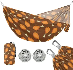susiyo Portable Camping Hammock Fried Crispy Chicken Legs Printed Lightweight Hammock Comfortable Travel Swing with Tree Straps for Camping Hiking Backpacking Travel or Beach - Up to 330lbs