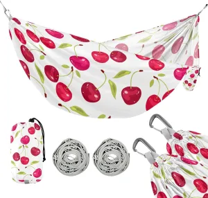 susiyo Portable Camping Hammock Fruits Cherries Printed Lightweight Hammock Comfortable Travel Swing with Tree Straps for Camping Hiking Backpacking Travel or Beach - Up to 330lbs