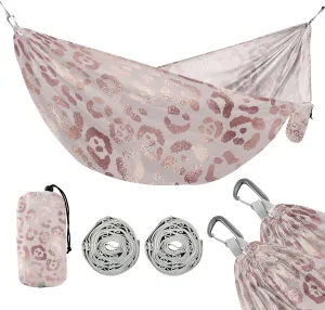 susiyo Portable Camping Hammock Leopard Skin Rose Gold Printed Lightweight Hammock Comfortable Travel Swing with Tree Straps for Camping Hiking Backpacking Travel or Beach - Up to 330lbs