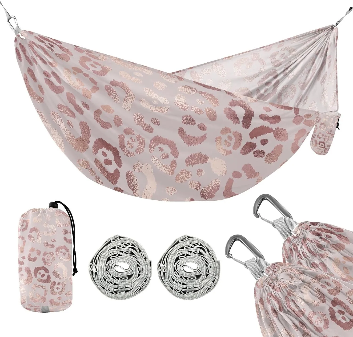 susiyo Portable Camping Hammock Leopard Skin Rose Gold Printed Lightweight Hammock Comfortable Travel Swing with Tree Straps for Camping Hiking Backpacking Travel or Beach - Up to 330lbs