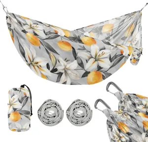 susiyo Portable Camping Hammock Orange Grey Lilies Printed Lightweight Hammock Comfortable Travel Swing with Tree Straps for Camping Hiking Backpacking Travel or Beach - Up to 330lbs