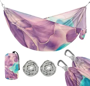 susiyo Portable Camping Hammock Purple Blue Marble Printed Lightweight Hammock Comfortable Travel Swing with Tree Straps for Camping Hiking Backpacking Travel or Beach - Up to 330lbs