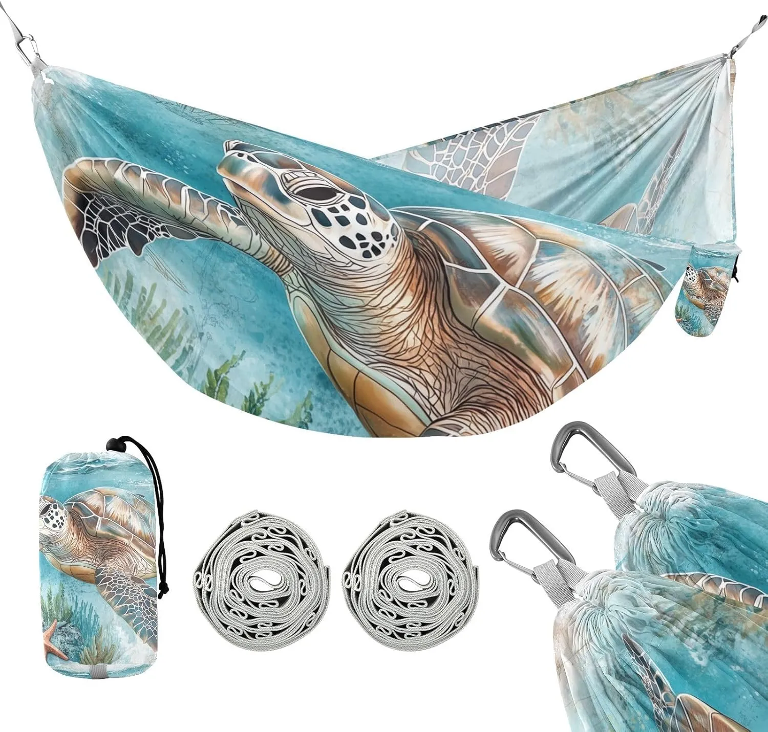 susiyo Portable Camping Hammock Sea Turtle Printed Lightweight Hammock Comfortable Travel Swing with Tree Straps for Camping Hiking Backpacking Travel or Beach - Up to 330lbs