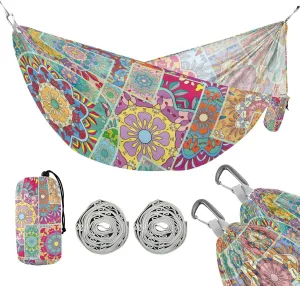 susiyo Portable Camping Hammock Turkish Mosaic Style Printed Lightweight Hammock Comfortable Travel Swing with Tree Straps for Camping Hiking Backpacking Travel or Beach - Up to 330lbs