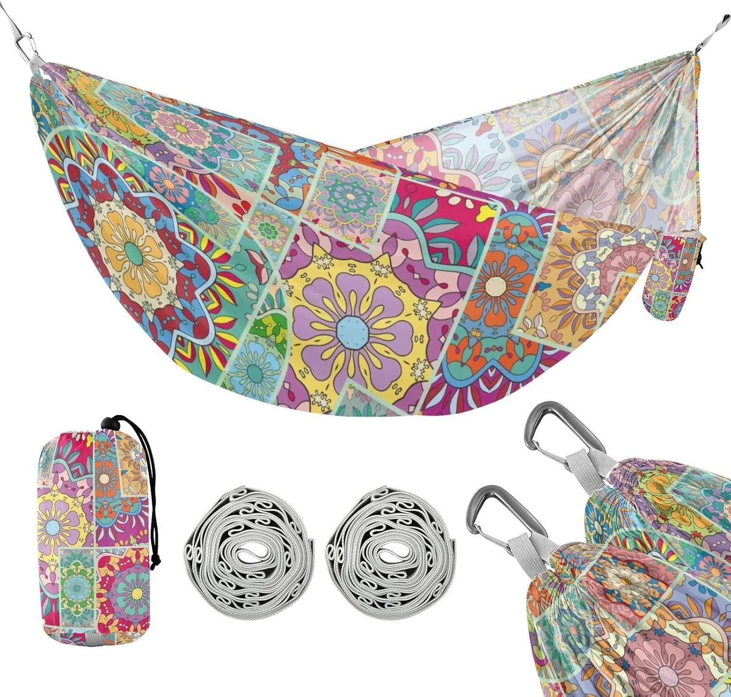 susiyo Portable Camping Hammock Turkish Mosaic Style Printed Lightweight Hammock Comfortable Travel Swing with Tree Straps for Camping Hiking Backpacking Travel or Beach - Up to 330lbs
