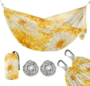 susiyo Portable Camping Hammock Yellow and White Chrysanthemums Printed Lightweight Hammock Comfortable Travel Swing with Tree Straps for Camping Hiking Backpacking Travel or Beach - Up to 330lbs