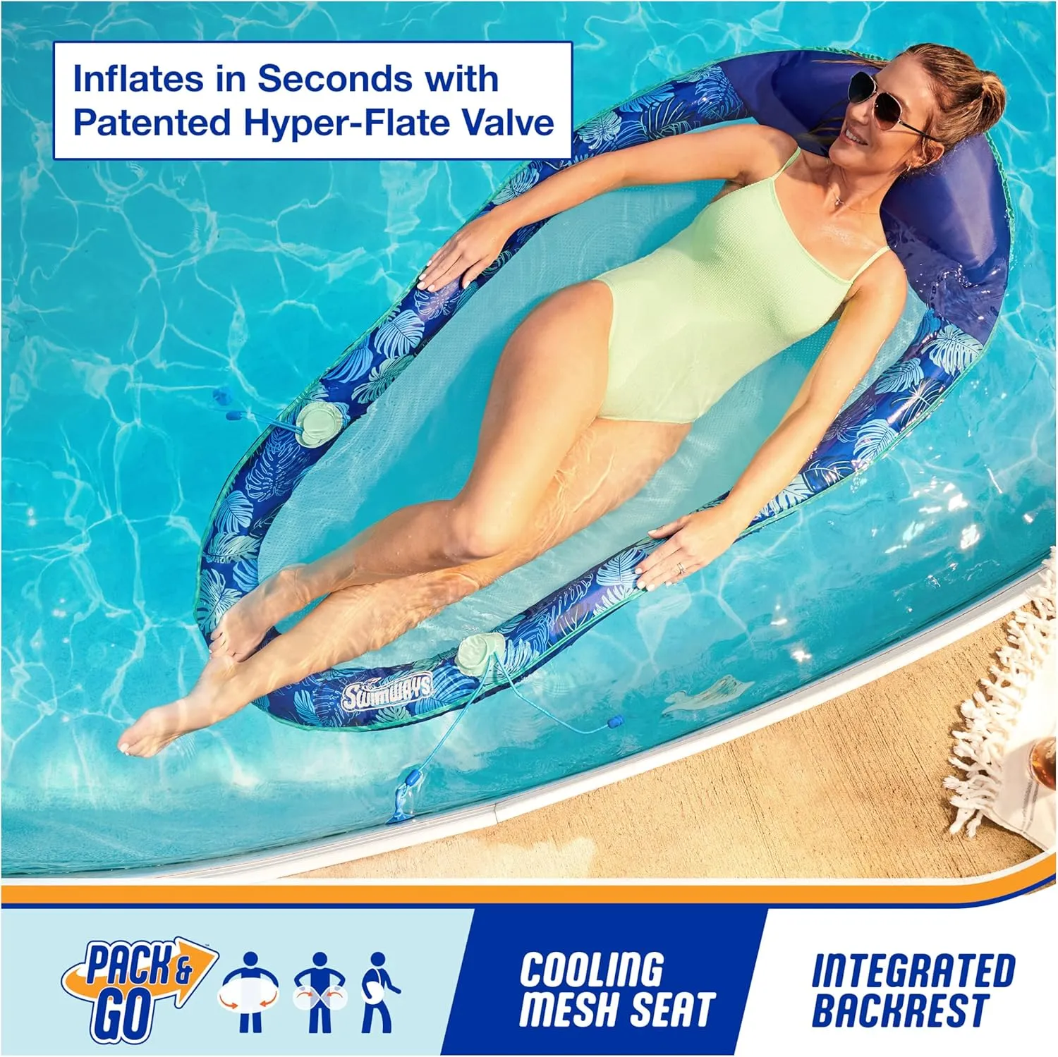 Swimways Elite Spring Float Hammock Pool Lounger, Inflatable Pool Floats Adult with Fast Inflation, Pool Hammock for Adults up to 250 lbs