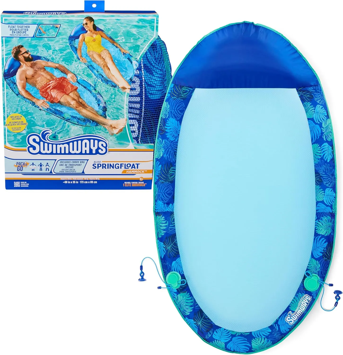 Swimways Elite Spring Float Hammock Pool Lounger, Inflatable Pool Floats Adult with Fast Inflation, Pool Hammock for Adults up to 250 lbs
