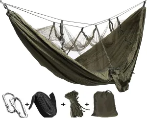 Swing Set Ultralight Camping Hammock with Net, Beach Swing Bed Hammock for Outdoor Backpack Survival or Travel Swing Seat (Color : Army Green)