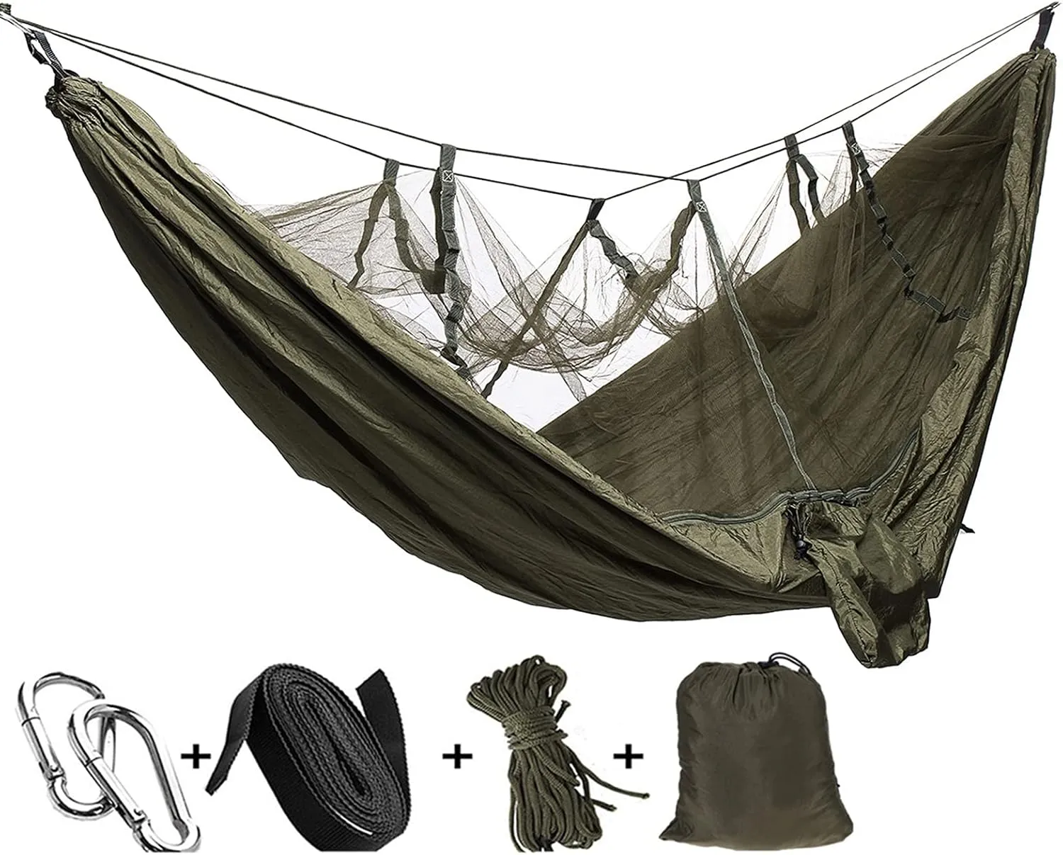 Swing Set Ultralight Camping Hammock with Net, Beach Swing Bed Hammock for Outdoor Backpack Survival or Travel Swing Seat (Color : Army Green)