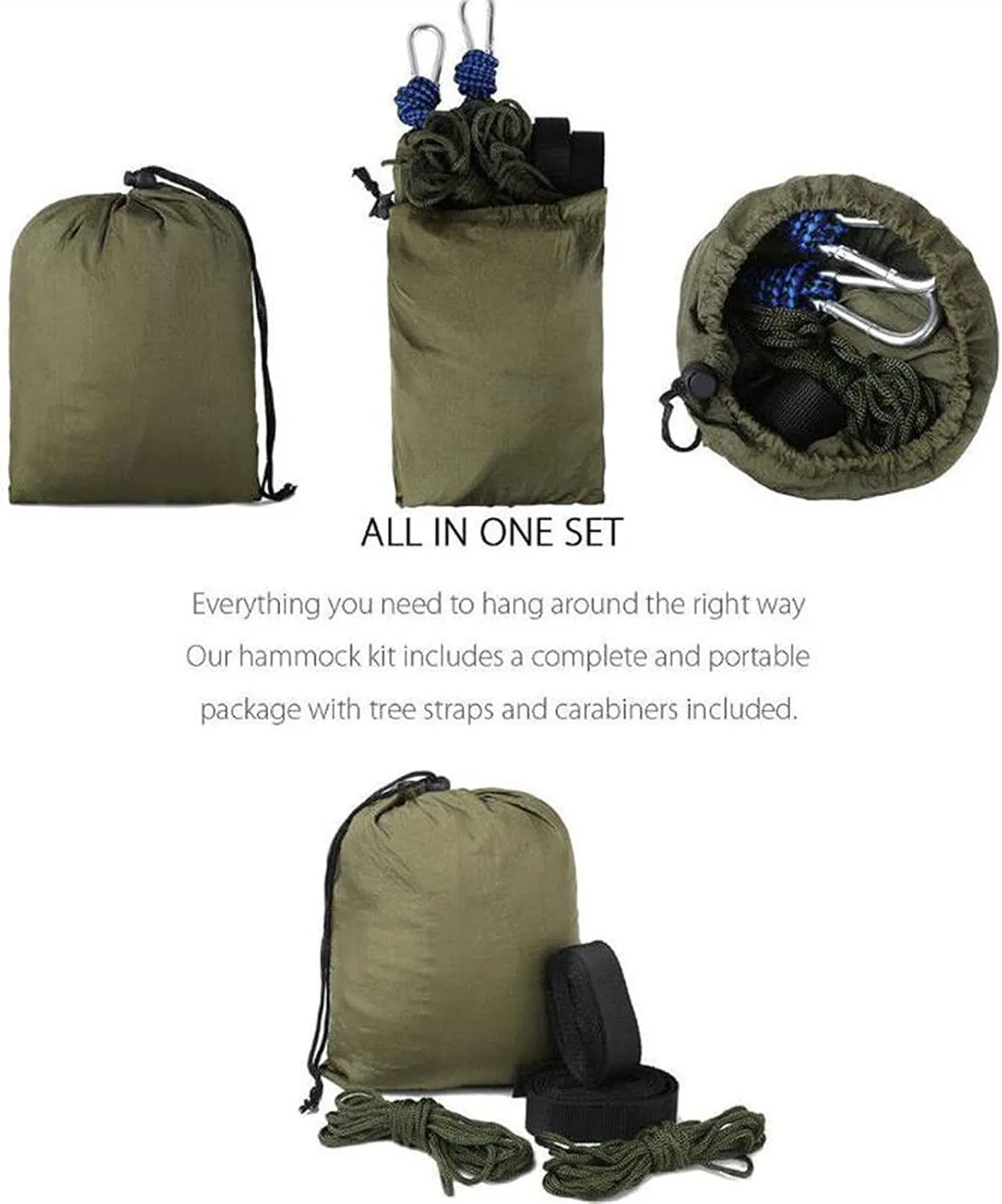 Swing Set Ultralight Camping Hammock with Net, Beach Swing Bed Hammock for Outdoor Backpack Survival or Travel Swing Seat (Color : Army Green)
