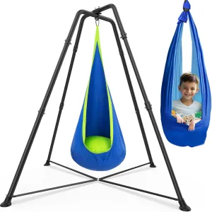 Swing Stand Frame with Sensory/Pod Chair, X-Shaped Swing Set, Metal Hammock Chair Stand for for Kids and Adults Indoor and Outdoor 350LBS