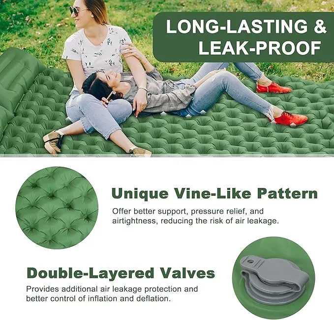 SYITCUN Self-Inflating Sleeping Mats for Camping, 2 Person Sleeping Pad for Camping, Double Ultra-Light Inflatable Camping Mattress with Pillow, Built-in Foot Pump for Backpacking, Hiking & Travel
