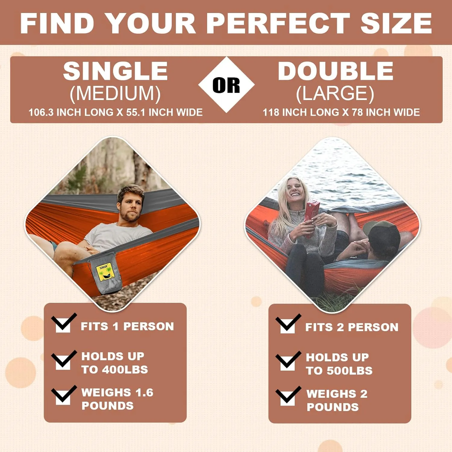 SZHLUX Camping Hammock Double Portable Hammocks Camping Accessories and Camping Gear, Great for Hiking,Outdoor,Beach,Camping