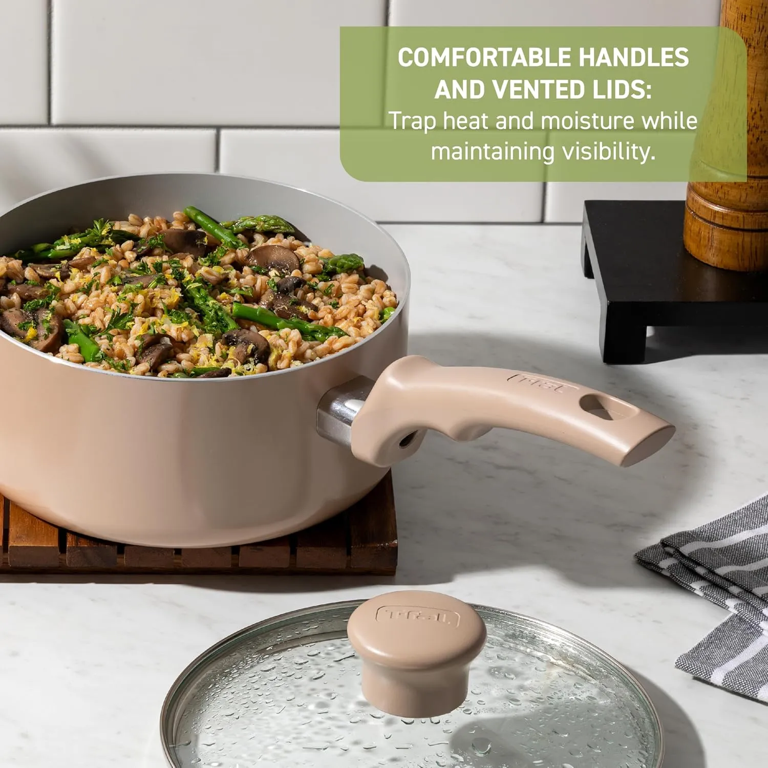 T-fal Refresh Ceramic, Ceramic Non Stick Cookware Set 12 Piece, Oven Broiler Safe 350F, Cookware, Kitchen Cooking Set w/Fry Pans, Saucepans & Kitchen Utensils, Pots and Pans Set Non Stick, Mint Green