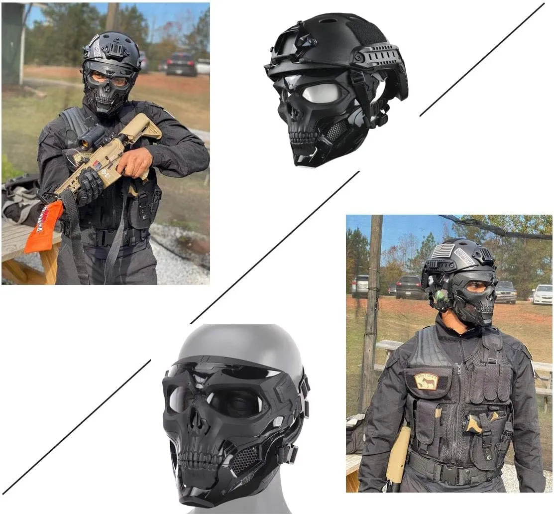 Tactical Mask Protective Full Face Clear Goggle Skull mask Dual Mode Wearing Design Adjustable Strap