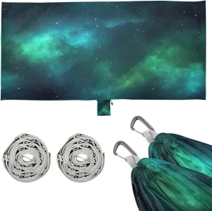 Teal Green Galaxy Camping Hammock, 330 lbs with 2 Tree Straps, Carry Bag, Single Portable Hammock for Outdoor/Indoor, Hiking, Beach, Backpacking, Travel