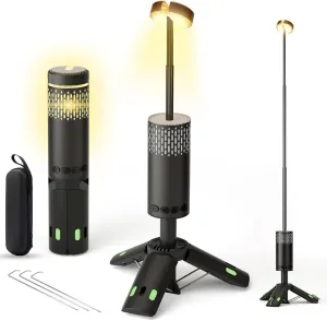 Telescopic Camping Light - 8000mAh Rechargeable LED Lantern, Black, IP65 Waterproof, Adjustable Color Temperature, SOS Mode, Collapsible Night Light for Outdoor, Hiking, Camping, Emergency
