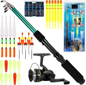 Telescopic Pole,YIWENG Fishing Rod and Reel Combo 127pcs Fishing Tackle Set Telescopic Fishing Rod Pole with Spinning Reel Floats Hooks Accessories