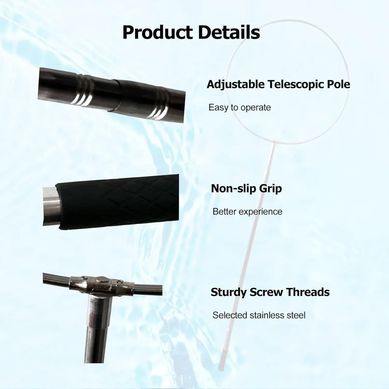 Telescopic Pool Rescue Pole with Hook, Durable Lifesaving Pole for Drowning Swimmers, Stainless Steel Rescue Salvage Rod for Boats Yachts Water Park Day/Night