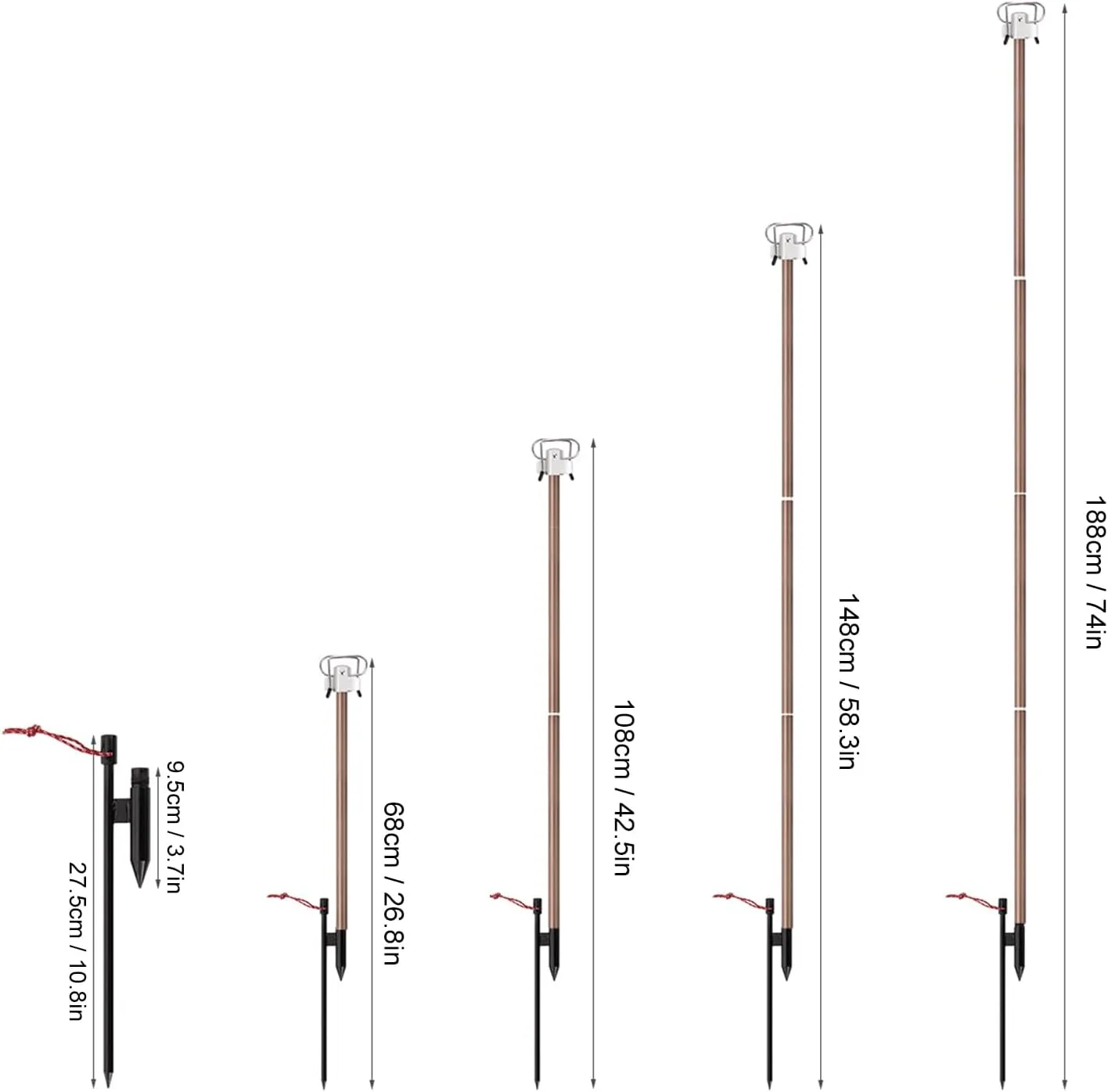Telescoping Pole, 16mm Thick Aluminum Poles Tent Poles Shade Sail Poles with Lantern Hanger, 3 Aluminum Pole, Peg and Storage Bag for Any Camping or Hiking Situation effortlessly