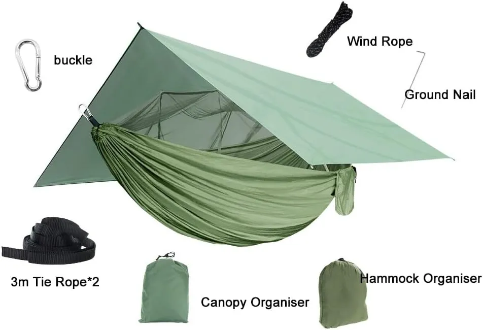 Tent Tarps,wild Camping,Portable Camping Hammock Kit, Single and Double Hammock, Mosquito Net, Insect Net, Rain Fly, High Strength Parachute Cloth Hammock(Sapphire blue.)