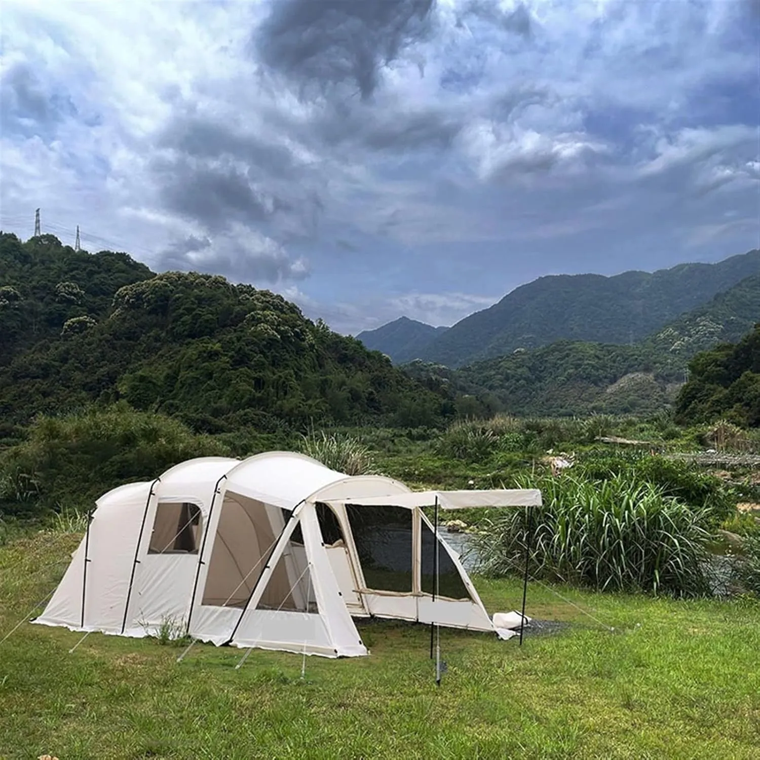 Tent Tent One Room One Hall Rainstorm Protection Outdoor Camping Thickening Tent Camping Equipment (Black One Size)
