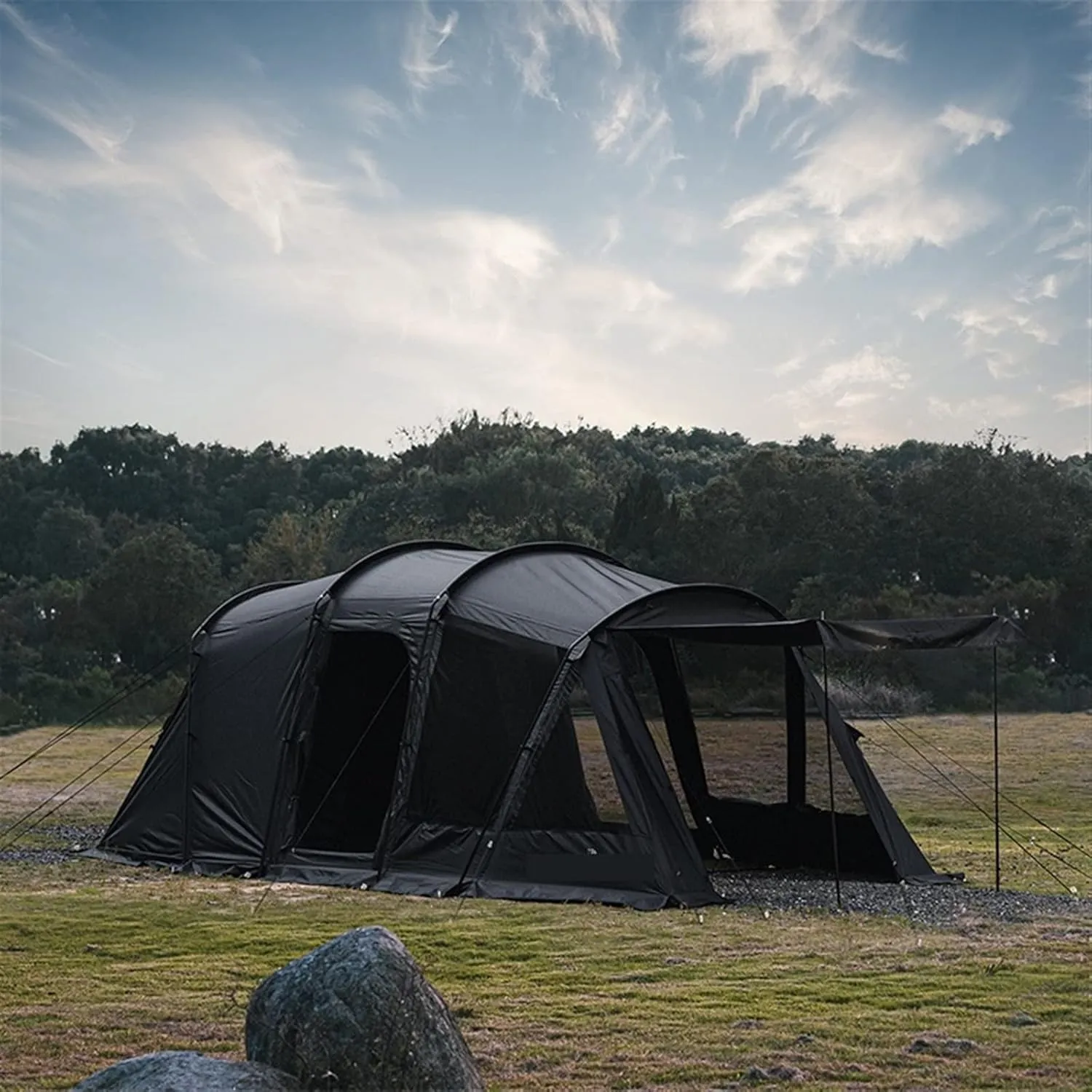Tent Tent One Room One Hall Rainstorm Protection Outdoor Camping Thickening Tent Camping Equipment (Black One Size)