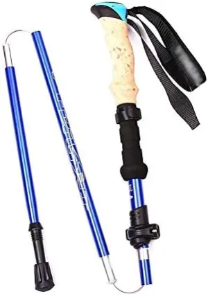 Three-Section Telescopic Folding Trekking Pole EVA Imitation Cork Straight Handle Ultralight Outdoor Hiking