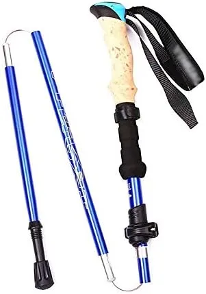Three-Section Telescopic Folding Trekking Pole EVA Imitation Cork Straight Handle Ultralight Outdoor Hiking
