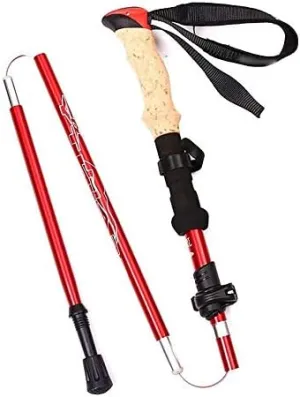 Three-Section Telescopic Folding Trekking Pole EVA Imitation Cork Straight Handle Ultralight Outdoor Hiking