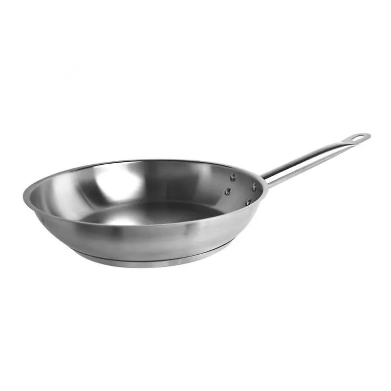 Thundergroup 9-1/2" Diameter Fry Pan, Stainless Steel, Encapsulated Base, Dishwasher Safe, Standard Electric, Gas Cooktop, Halogen & Induction Ready, Oven Safe, Heavy-Duty, NSF