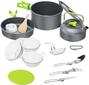 Titanium Camping Cookware Set Portable Cooking Equipment (Pot Pan Tea Pot Utensils Bowls) for Hiking Picnic Outdoor