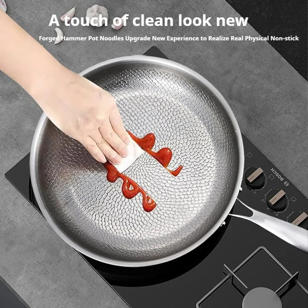 Titanium Hammered Pan Pro with Lid, 2025 Ultra-Titanium Frying Pans For Cooking, Multifunctional Ultra-Durable Scratch-Resistant Non Stick Nutri Pans (with lid, 11.02in)