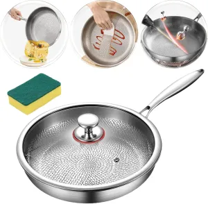 Titanium Hammered Pan Pro with Lid, 2025 Ultra-Titanium Frying Pans For Cooking, Multifunctional Ultra-Durable Scratch-Resistant Non Stick Nutri Pans (with lid, 11.02in)