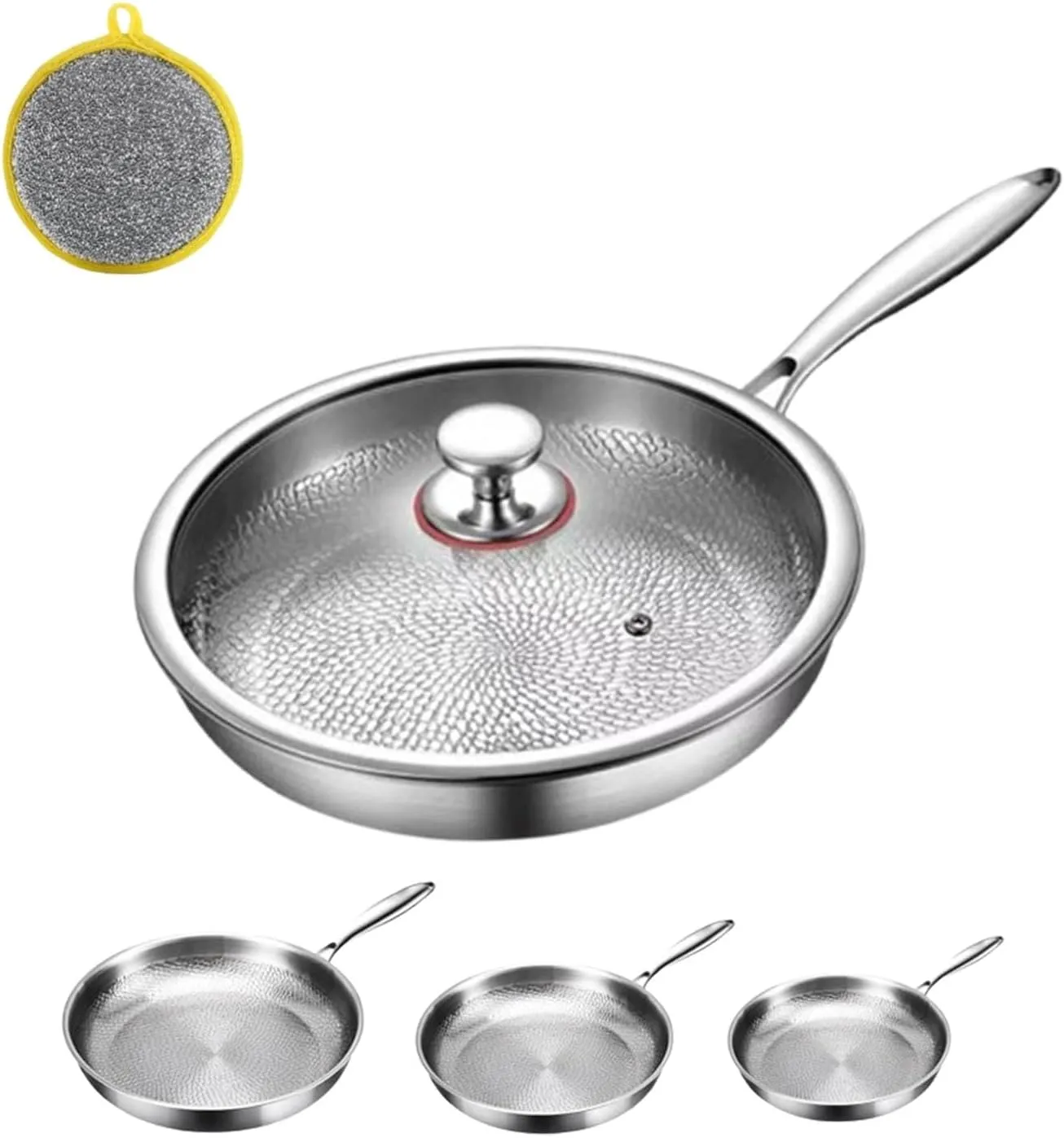 Titanium Hammered Pan Pro With Lid, Non Stick Titanium Nutri Pans, Scratch-Resistant, 2025 Ultra Durable Pure, Resistant Non Stick, Even Heating, For Cooking, Heats Quickly, Cooks Evenly (XL)
