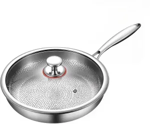 Titanium Hammered Pan Pro with Lid, Titanium Pro Cookware, Multifunctional Ultra-Durable Scratch-Resistant Non Stick Nutri Pans (L)
