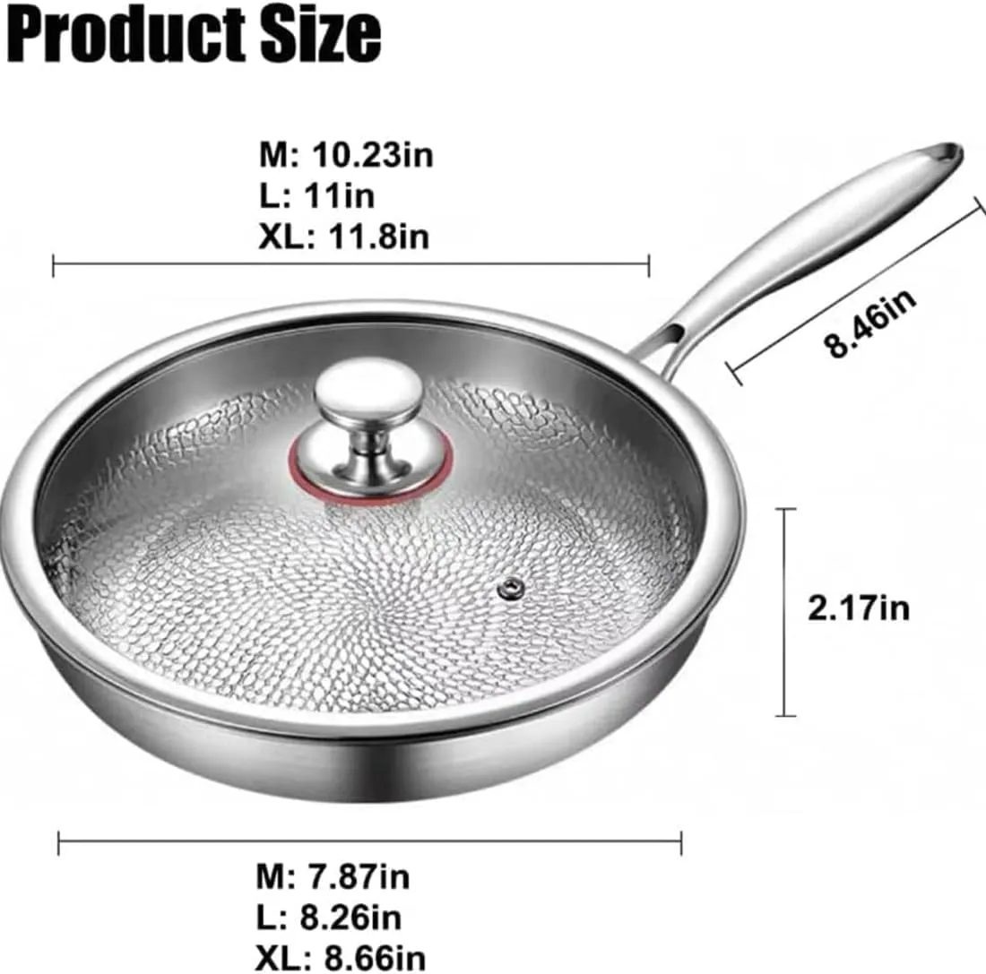 Titanium Hammered Pan Pro with Lid, Titanium Pro Cookware, Multifunctional Ultra-Durable Scratch-Resistant Non Stick Nutri Pans (L)