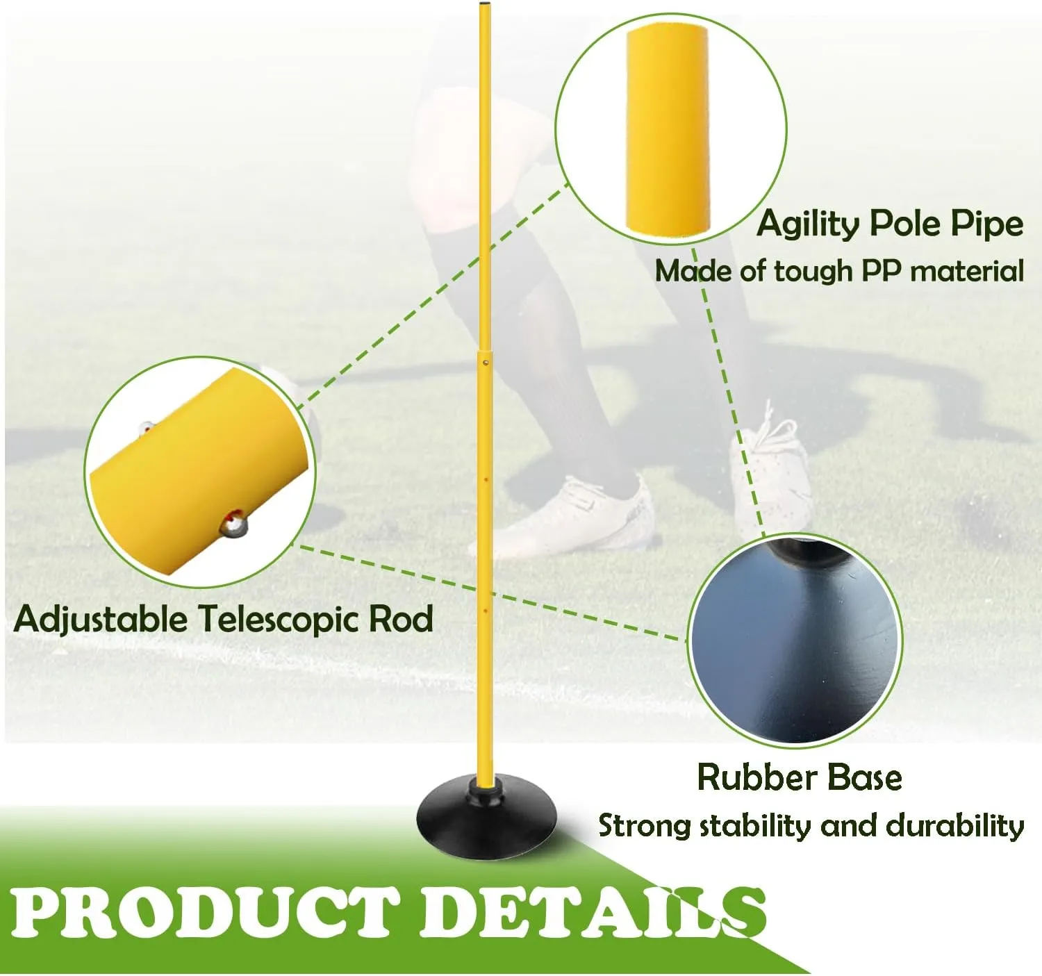 TNZMART 4.9FT Adjustiable Height Agility Poles Soccer Telescopic Training Sticks Multi-Purpose Coaching Poles with Rubber Base