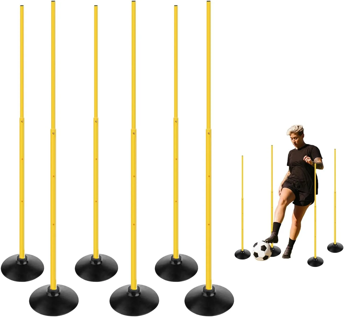 TNZMART 4.9FT Adjustiable Height Agility Poles Soccer Telescopic Training Sticks Multi-Purpose Coaching Poles with Rubber Base