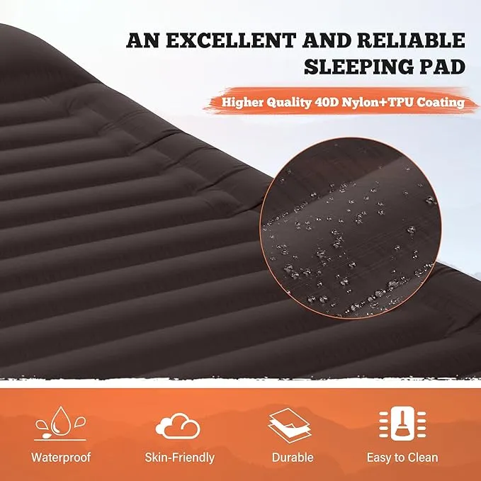 TOBTOS Double Sleeping Pad for Camping, Extra Thick 6" Camping Mattress 2 Person with Pillow Built-in Foot Pump, Inflatable Sleeping Mat for Camping, Backpacking, Hiking, Traveling(Brown)