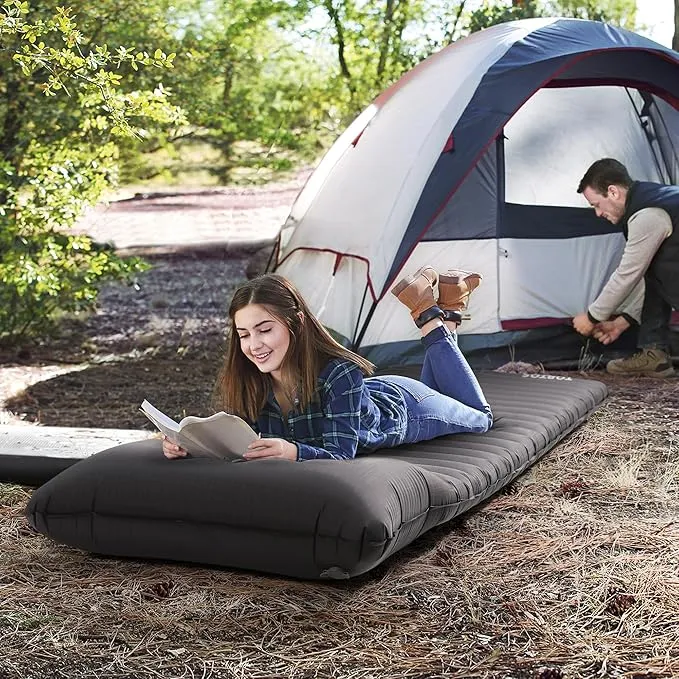 TOBTOS Inflatable Sleeping Pad for Camping with Pillow, 4" Thick Camping Mat with Built-in Foot Pump, Compact Air Mattress for Camping, Hiking, Backpacking (Grey)